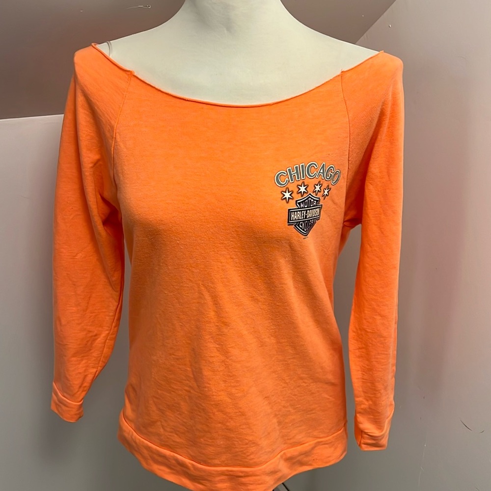 Harley Davidson Chicago, Illinois women’s orange long sleeved shirt size medium